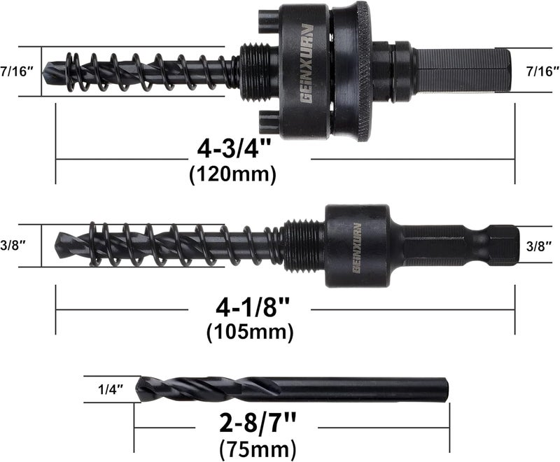 GEINXURN General Quick Change Hole Saw Mandrel, 7/16-Inch and 3/8 Inch Hole Saw Arbor with 3Pcs Central Drill/2PCS Hex wrench/2Pcs Spring - Image 2